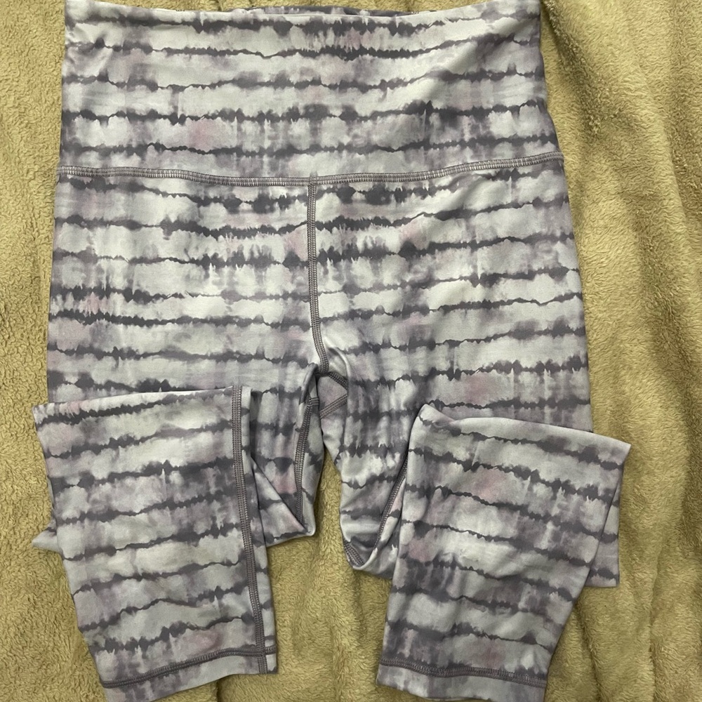 Athleta Gray and Purple Tie-Dye Capri Leggings